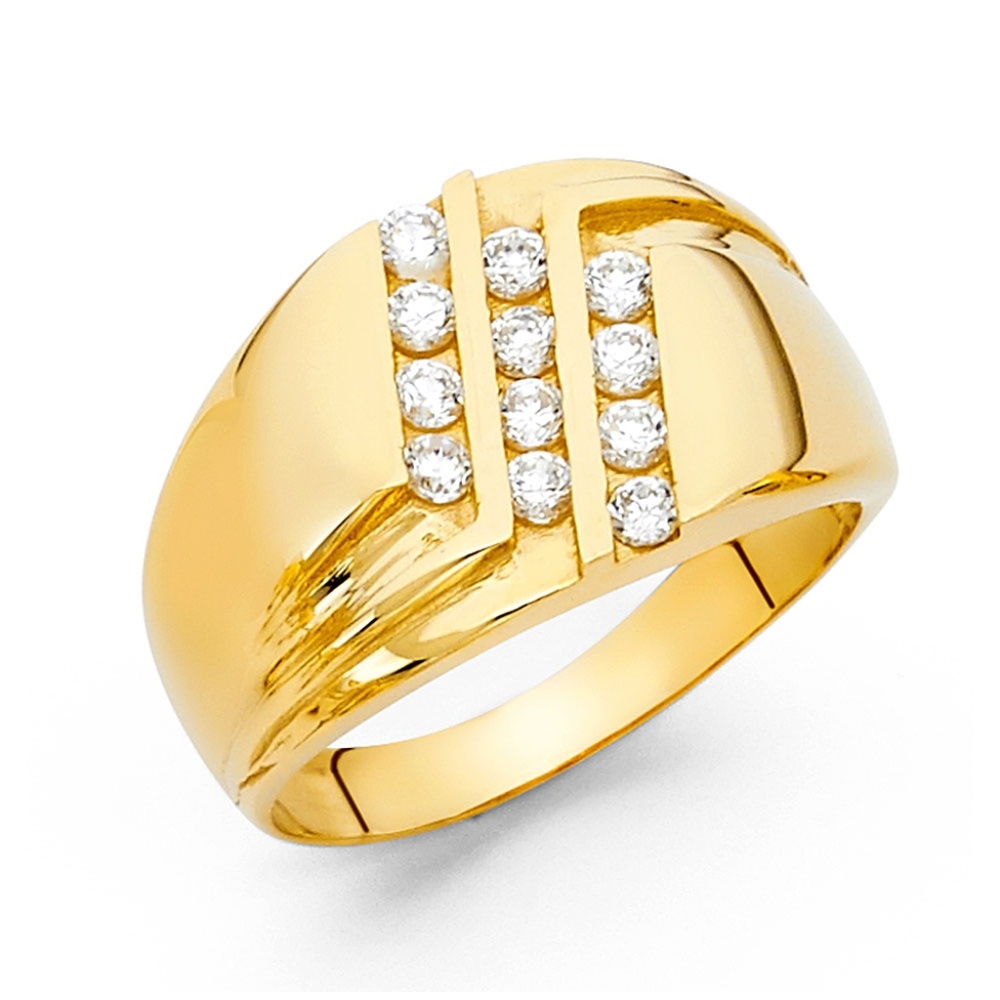 14K Yellow Gold CZ Men's Ring